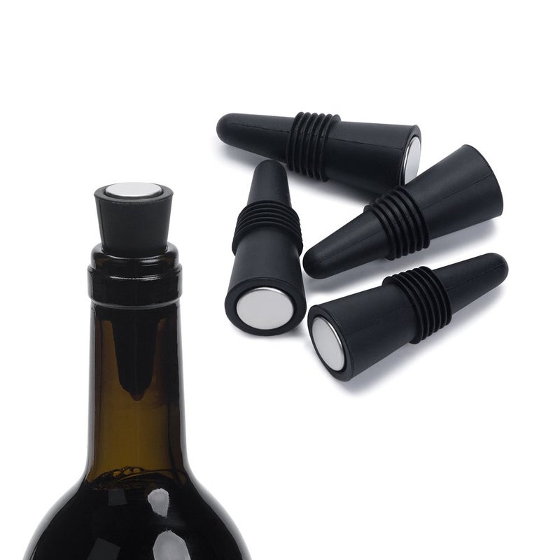 OHMAXHO Wine Stoppers (Set of 5), Silicone Wine Bottle stopper and Beverage Bottle Stoppers, Black - Image 2